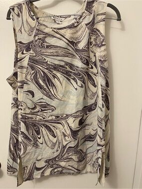 Athleta Zephyr Marble Swirl Sleeveless Tunic Top in Cream and Black